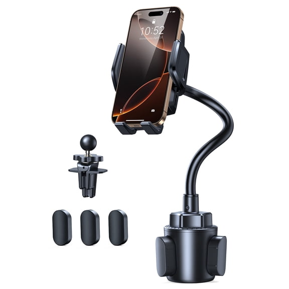 TECKNET BASICS Cup Holder Phone Mount for Car, Adjustable Gooseneck, Air Vent and Expandable Base, Fits iPhone and Android