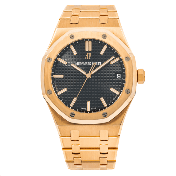 Pre-Owned AUDEMARS PIGUET ROYAL OAK SELFWINDING 15400OR BLACK DIAL 41MM WITH ROSE GOLD BRACELET