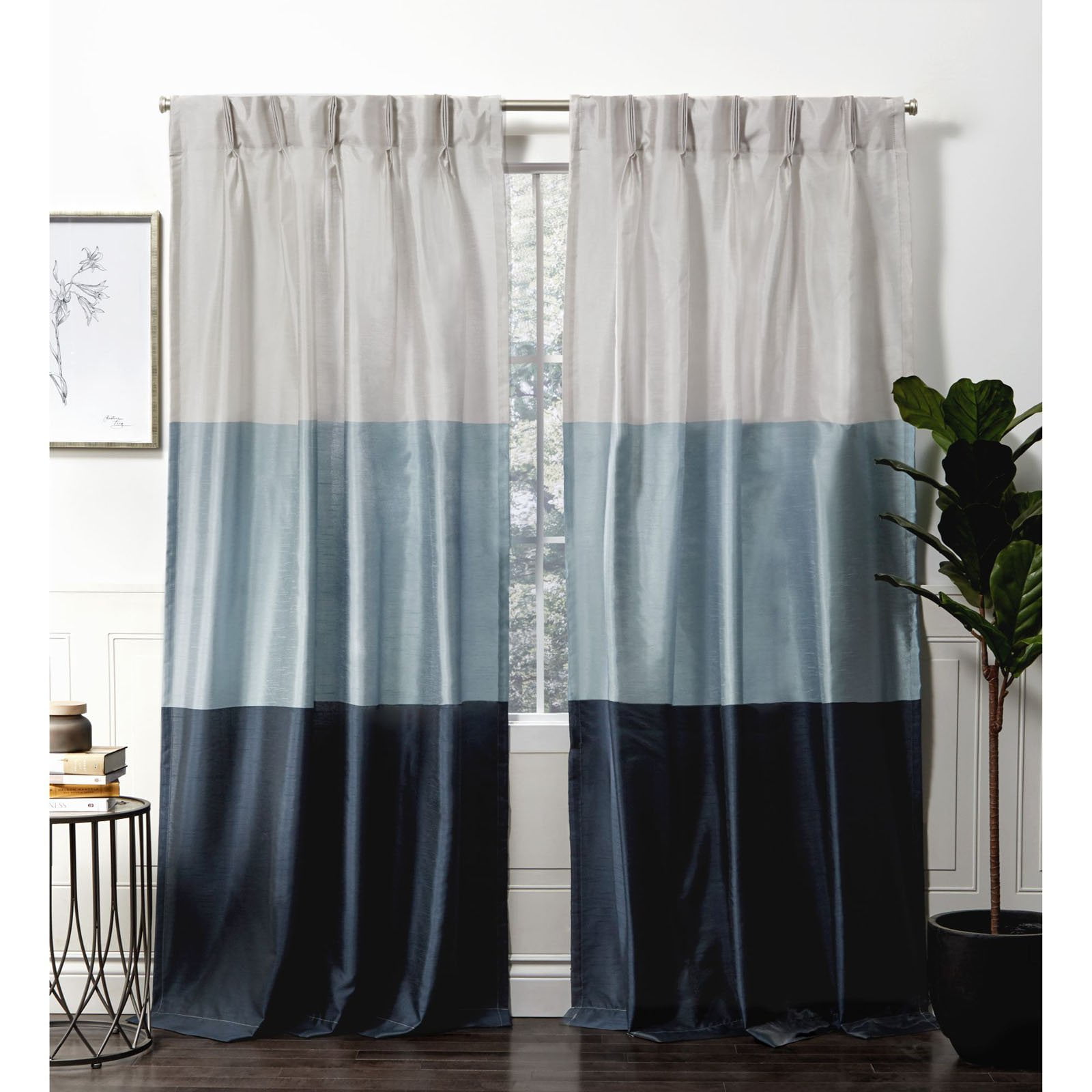 Exclusive Home Curtains Chateau Striped Faux Silk Pinch Pleat Curtain