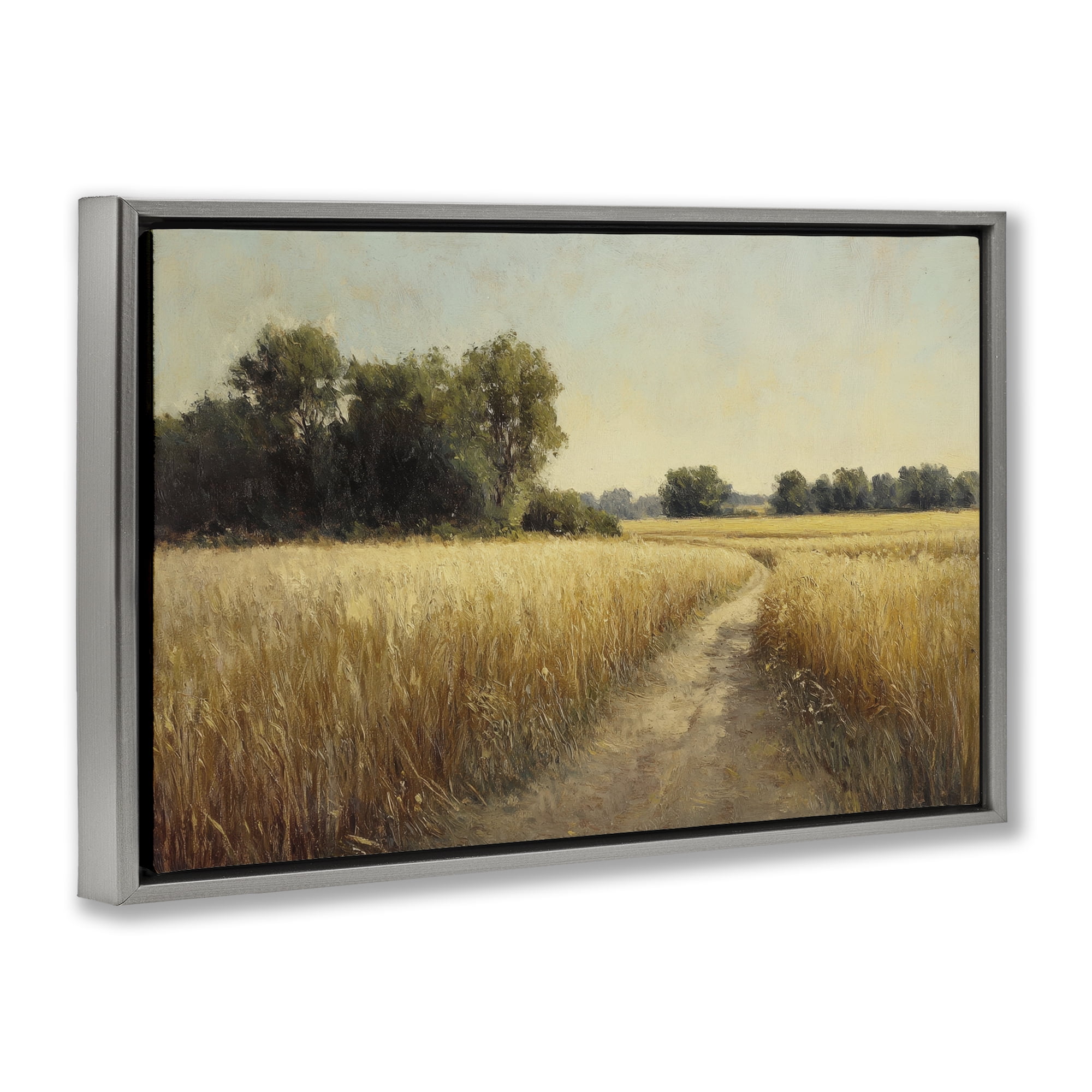 Stupell Industries Sunlit Country Wheat Path Gray Framed Floater Canvas Wall Art, design by Petal Prints Design