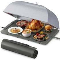 Warming Mat For Food with Cover, Fast Heating Electric Warming Tray with 7 Level Temperature, Rolled Up Portable Mats for Buffet, Party, Family Gatherings, Holiday, Gray