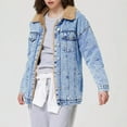 thumbnail image 6 of Women's Sherpa Fleece Denim Jakcets Casual Button Up Long-sleeved Solid Color Denim Coat Jacket, 6 of 8