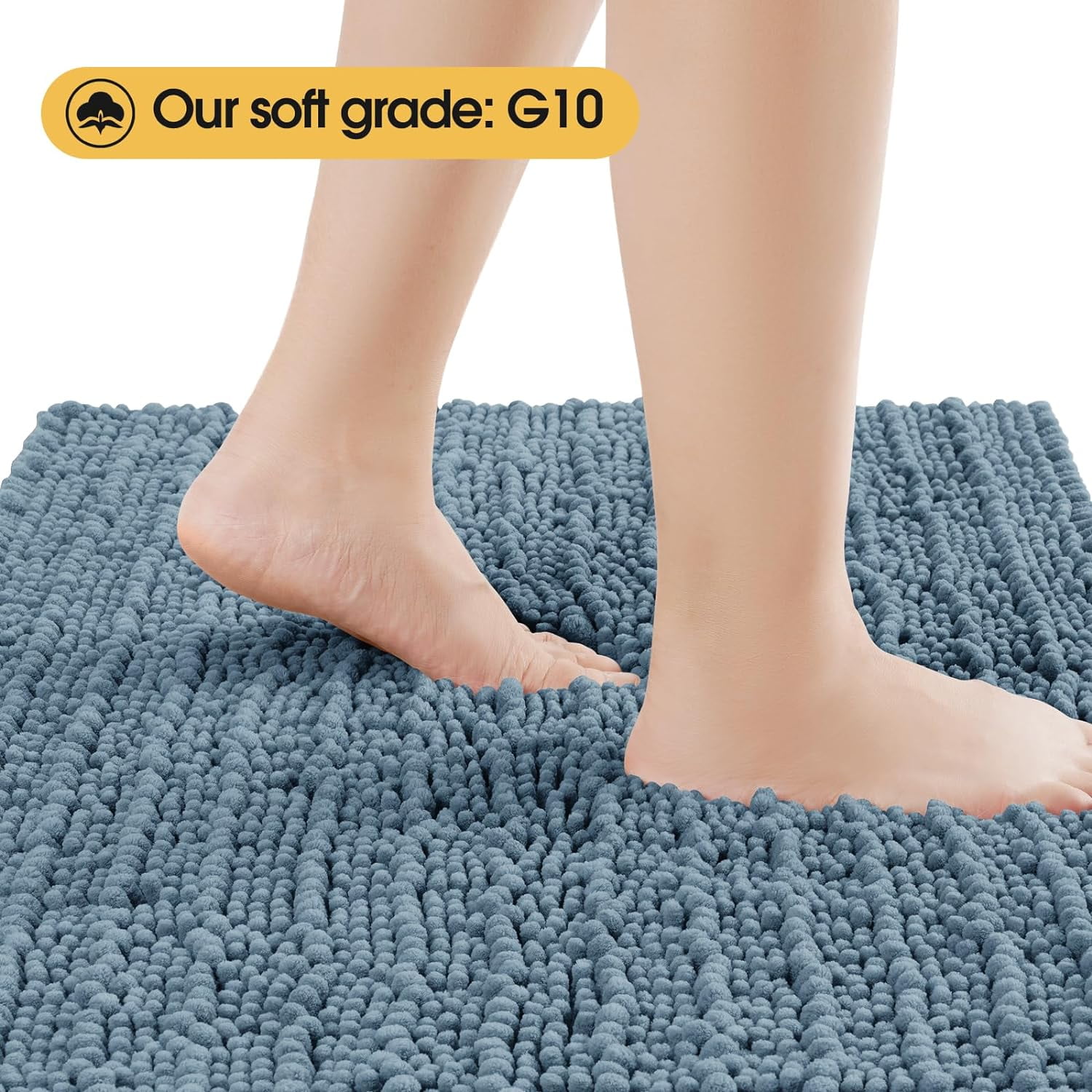 HAKUNA Upgrade Extra Large Haze Blue Bathroom Rug Set 3 Pieces Ultra Soft, Thick Absorbent Bath Mats, Non Slip Chenille Toilet Mat for Bathroom, Bedroom, Kitchen, Stone Blue