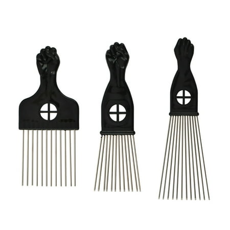 Pretty See Metal Afro Comb Hair Pick Combs Styling Pick Brush, Set of 3, Black 