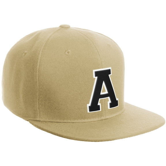 Daxton Classic Snapback Hat Custom A to Z Initial Varsity Letters, Khaki Khaki Hat White Black Letter A