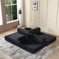 thumbnail image 4 of Miniyam 2 in 1 Black Sleeper Sofa Floor Couch with 2 Cylindrical Pillow Cloud Corduroy Foldable Mattress Couch with Fixed-Shape Frame 3 Seat, 78 W x 35.4 L x 26.7 H, 4 of 8