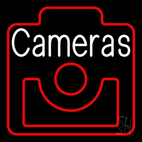 Camera Logo 2 LED Neon Sign 16 x 16 - inches, Clear Edge Cut Acrylic Backing, with Dimmer - Bright and Premium built indoor LED Neon Sign for Computer & Electronics store decor.