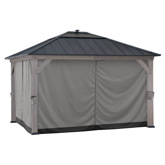Sunjoy Four-Side Privacy Side Wall Curtain Set for 11 x 13 ft Gazebo, UV-resistant Waterproof Polyester Curtain Panels for Patio, Garden and Backyard, includes Ring Hardware for Installation, Grey