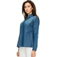 thumbnail image 2 of Made by Johnny Women's Long Sleeve Pearl Beading Button Down Denim Blouse L BLUE, 2 of 4