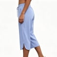 thumbnail image 6 of PWPSG Womens Split Hem Capri Pants, Drawstring Waist with Side Slit Design, Wrinkle Resistant Fabric with Loose Fit for Everyday Styling Blue S, 6 of 7