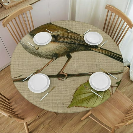 

Patifu Bird Branch Leaves Round Tablecloth Stain Resistant Washable Indoor Outdoor Kitchen Dining Wedding Parties 100% Polyester Fiber 54-58