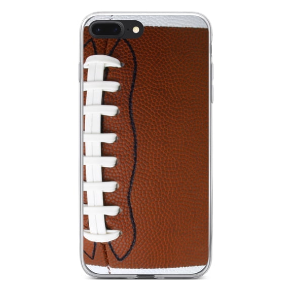 DistinctInk Clear Shockproof Hybrid Case for iPhone 7 PLUS / 8 PLUS (5.5" Screen) - TPU Bumper, Acrylic Back, Tempered Glass Screen Protector - Football Texture Photo Laces