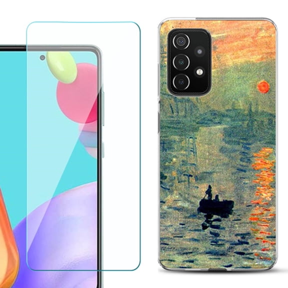 Slim-Fit Flexible Gel TPU Phone Case compatible with Samsung Galaxy A52 5G, with Tempered Glass Screen Protector, by OneToughShield ® - Sunrise Impression