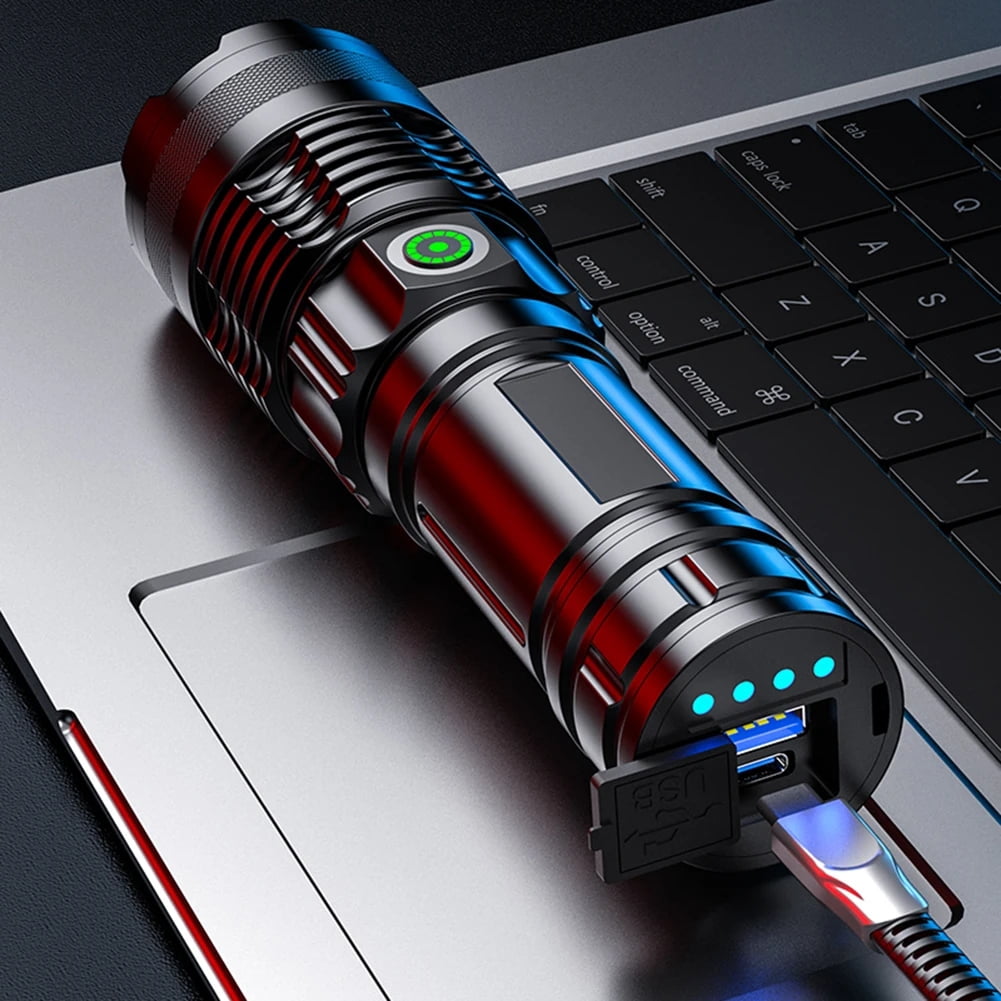 Super Bright LED Flashlights Rechargeable, 100000 Lumens XHP70 Tactical Flashlight, High Lumens 5 Modes Zoomable Waterproof Handheld Flashlights for Emergency Hiking Hunting Camping