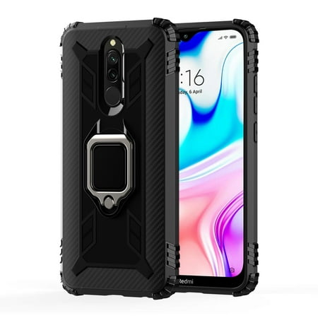For Xiaomi Redmi 8A / 8A Dual Carbon Fiber Protective Case with 360 Degree Rotating Ring Holder