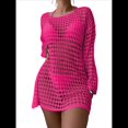 thumbnail image 2 of Vestido de Crochet de Gran Tamaño para Mujer, con Cuello y Aberturas, para Verano 2025. Rosa Roja Talla Única, 2 of 5