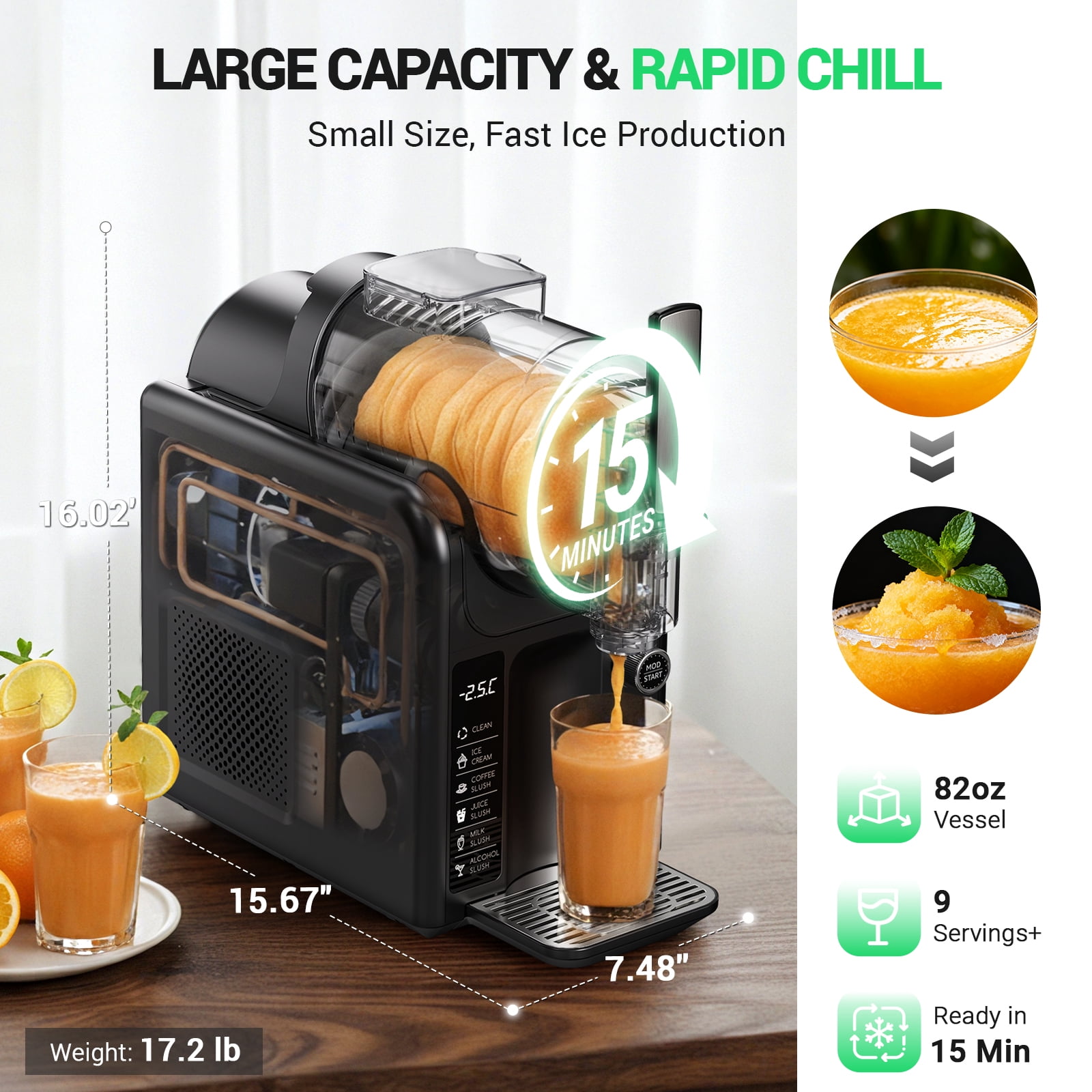 Slushie Machines, WETIE 82oz 5-in-1 Frozen Drink & Ice Cream Maker w/ LED Display, Adjustable Hardness, 24H Continuous Use