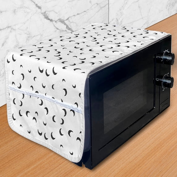 Half Moon Microwave Oven Cover, Repetitive Crescent Halloween Inspired Simplistic Pattern Plain Background, Water Resistant Organizer with Pockets Kitchen, 36" x 12", Dimgray and White, by Ambesonne
