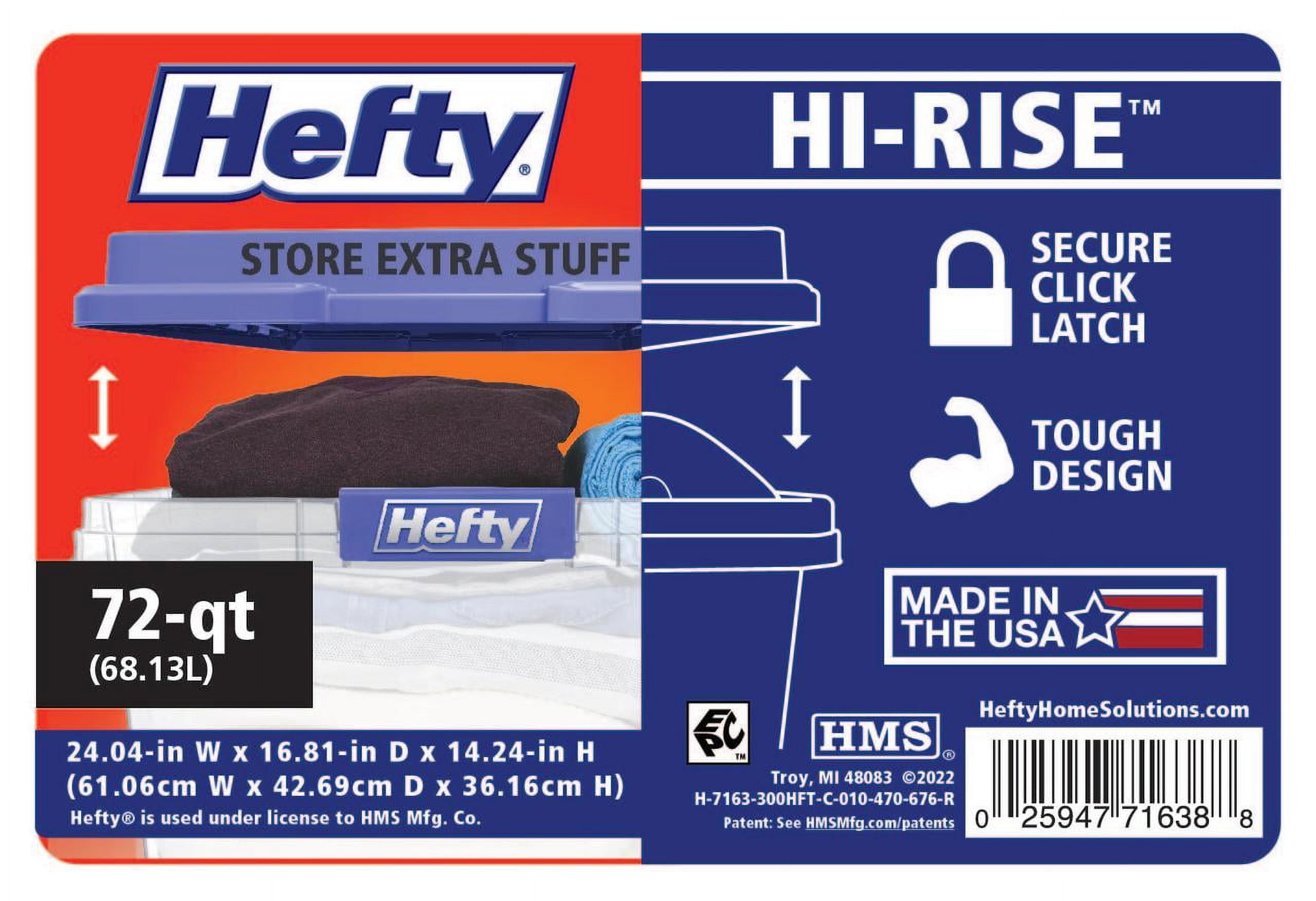 Hefty Hi-Rise 72 Qt. Lift Off Lid Storage Tote Gray/Clear 6/Pack  (HFT-7163010665666-6)
