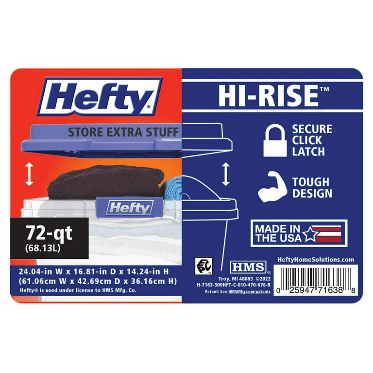 Hefty 72 Qt. Clear Storage Bin with Blue HI-RISE Lid 
