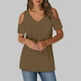 thumbnail image 2 of Uaswgudfs Women's Cold shoulder V-Neck Summer Tee – Loose-Fit Short Sleeve Casual Top with Cute Basic Design, 2 of 7