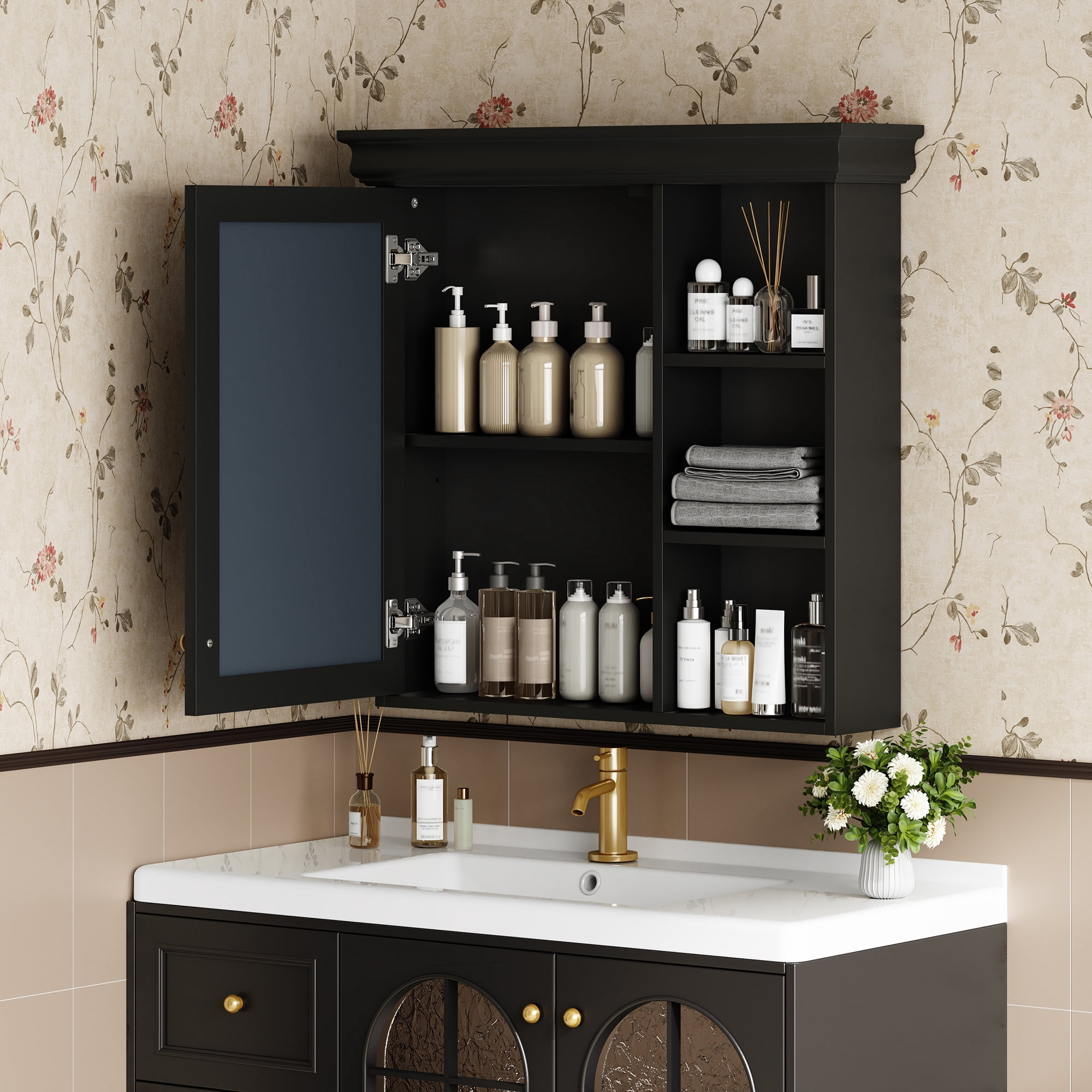 Euroco Wall-Mounted Bathroom Mirror Cabinet with Adjustable Shelf, Soft-Close Hinges, and Storage for Over Toilet or Sink