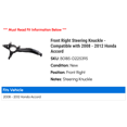 thumbnail image 2 of Front Right Steering Knuckle - Compatible with 2008 - 2012 Honda Accord 2009 2010 2011, 2 of 2