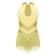 thumbnail image 3 of LiiYii Kids Girls Ballet Dance Latin Jazz Fringed Dress Sheer Mesh Keyhole Back Tassel Leotard Glittery Bodysuit Yellow 8, 3 of 6