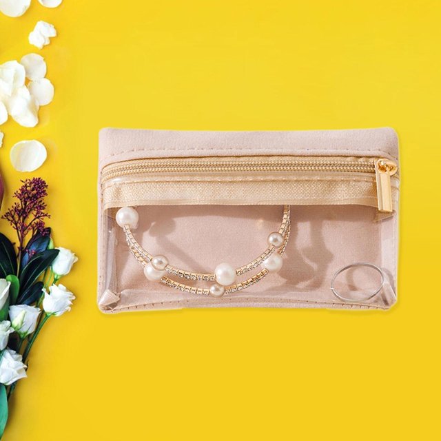 Bolsa de joyería de joyería de viaje con cremallera conveniente terciopelo organizador de joyería transparente para aretes pulseras collares anillos