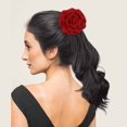 thumbnail image 3 of Pelucas con flequillo para mujer, peluca ondulada suelta, cola de caballo, peluca con clip, simulación de cabello abultado, gran red ondulada, rosa roja, temperamento, clip para atar una peluca, trenz, 3 of 5