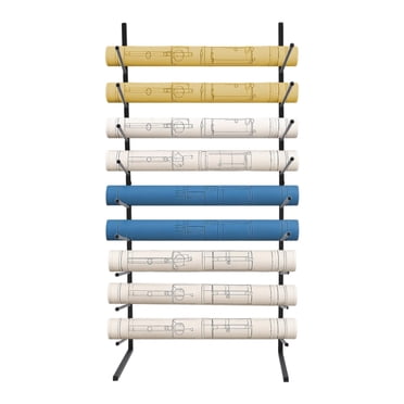 Black Wall Mount Blueprint Storage Rack, 9-Tier Blueprint Holder for Construction Plan, Hanging Vinyl Roll Holder, Poster Display Rack, Vertical Art Print Display Rack