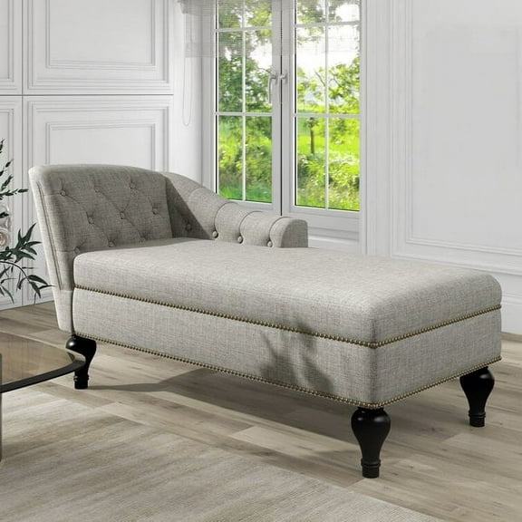 HestiNysus Indoor Chaise Lounge ,Tufted Line One Arm Chaise Lounge for Living Room & Bedroom，Beige