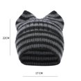 thumbnail image 2 of Women Girls Boys Teens Cute CAT Kitty Ears Hats, Winter Warm Knitted Stripe Grunge Accessories Slouchy Headgear, 2 of 2