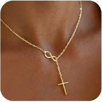 Gold Necklace for Women Dainty Infinity Cross Pendant Necklace Non Tarnish & Waterproof Layered CZS Jewelry for Everyday Wear Simple Trendy Choker Minimalist Faith Christian Cross Gifts