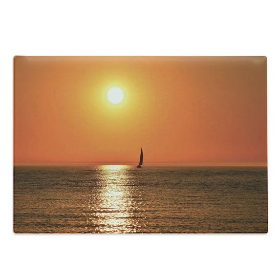 Nautical Cutting Board, Small Yacht Sailboat on Lake Michigan at Sunset Nautical Serenity Maritime Culture, Decorative Tempered Glass Cutting and Serving Board, Large Size, Orange, by Ambesonne
