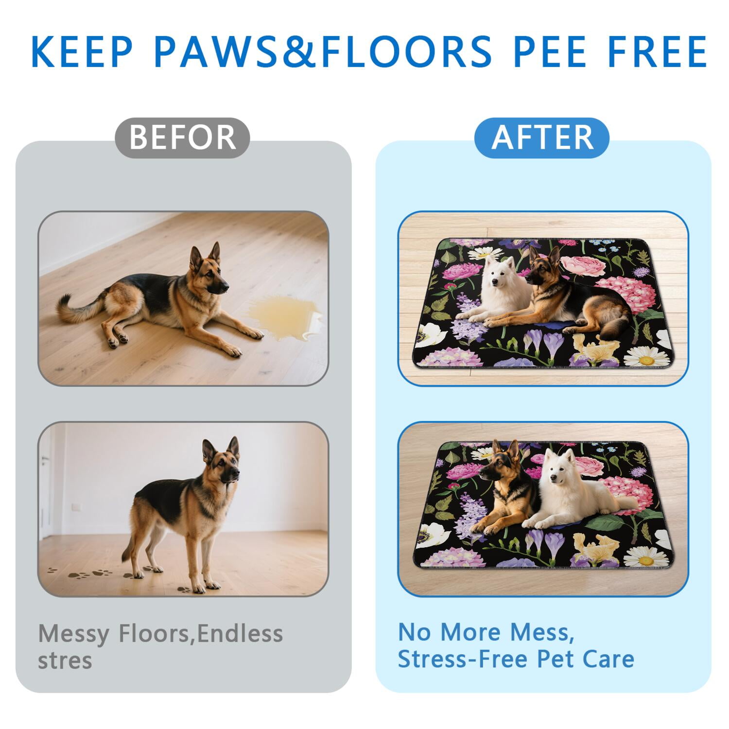 Extra Large 72x72 Inch Dog Pee Pads Washable, Highly Absorbent Reusable Potty Training Pads, Durable Leak-Proof Mat with Floral Design for Indoor Use