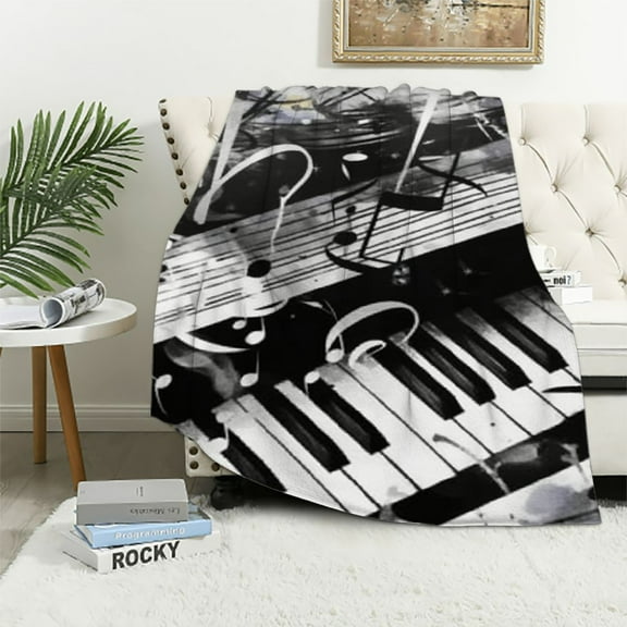 BCIIG Music Blanket Gifts for Women Girls Soft Warm Lightweight Cozy Black and White Musical Note Throw Blankets for Bed Sofa Living Room Couch Home Decor 40x50in