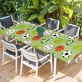 thumbnail image 2 of Green Balls Table Cloths for 8 Foot Rectangle Tables, Baseball Tennis Basketball Football Patio Waterproof Elastic Fitted Tablecloths, Washable Rectangular Table Cover for Camping, 2 of 8