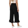 thumbnail image 6 of KLHDSF Pants For Women Drawstring Elastic Waist Cropped Pants with Pockets And Ruffle Hem Cotton Linen Solid Summer Trousers BlackL, 6 of 7