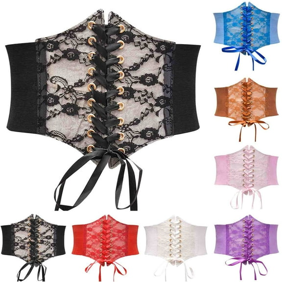 Jinhomg Vintage Lace Corset Belt Wide Elastic Waist Belt Party Club Prom Clothing Waist Corset for Women and Girls Lightening Deals Black Free Size