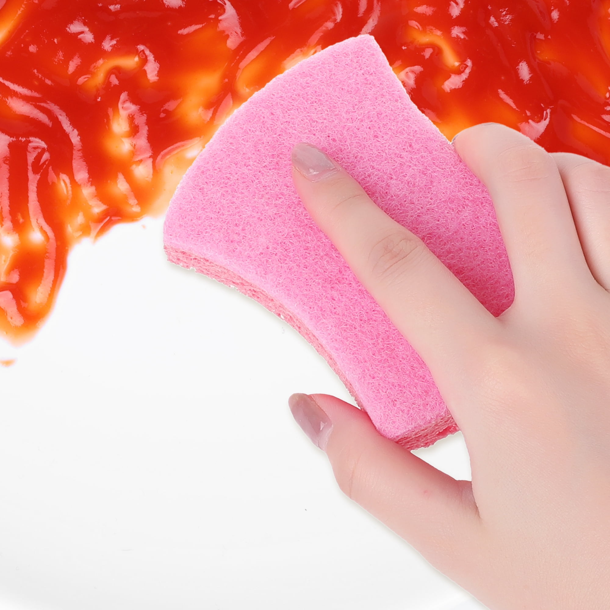 Unique Bargains Kitchen Non-Scratch Sponges Dual Side Sponges Pink 6 Pcs