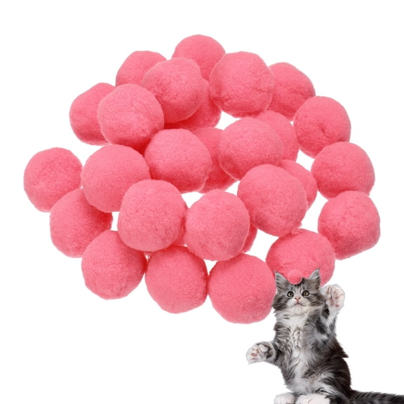 Uxcell 30 Pcs Cat Toy Pom Ball Plush Fuzzy Pompoms 1.2" Red