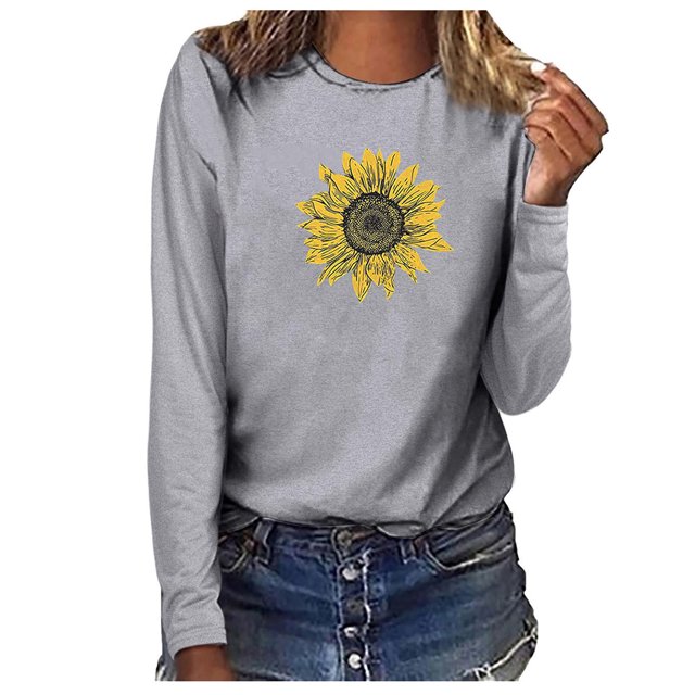 Pompotops T-shirt Décontracté Imprimé pour Femmes Col Rond Manches Longues Blouse