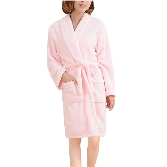 Erwazi Long Robes for Women Plush Fleece Knee Length Robes Winter Warm Housecoat