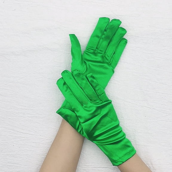 Zhuge Women's Wrist Length Short Satin Gloves, Adult Opera Gown Gloves for Wedding & Party, Green