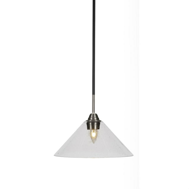 Lámpara colgante Paramount 1 en negro mate y acabado en níquel cepillado con vidrio burbuja transparente de 12 "
