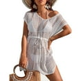 thumbnail image 2 of gakvbuo Summer Beach Cover Up Dress For Women Swimwear Bikini Bathing Suit Coverups Women Sexy Solid Beach Sunscreen Hollow Out Ventilate Knit Sleeveless V-Neck Dresses Smock, 2 of 7