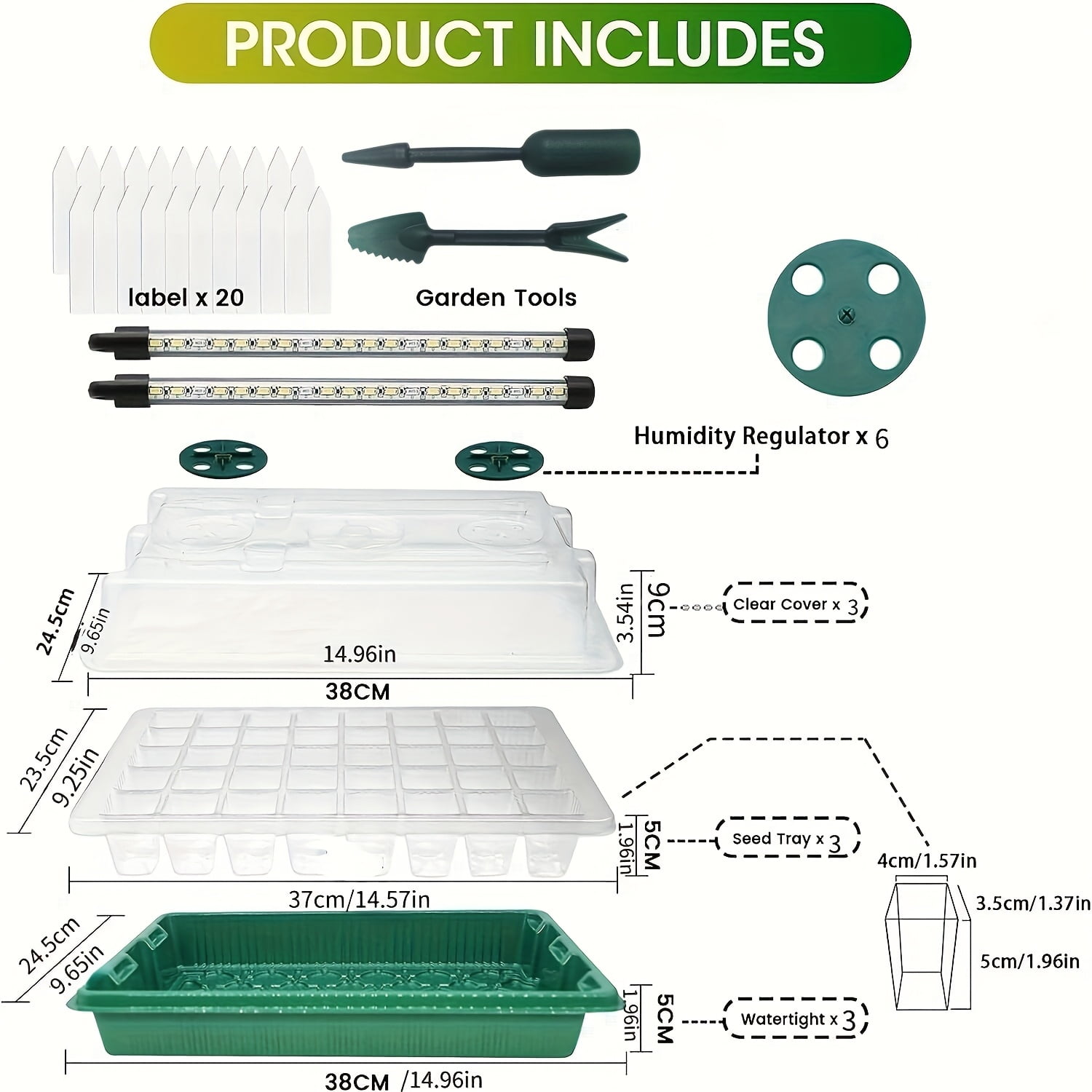 Seed Starter Tray with Grow Light,3 Pack 120 Cells Seedling Tray Kit with Humidity Dome/Indoor Plant Starter Kit, Adjustable Brightness Plant Germination Trays