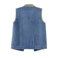 thumbnail image 4 of Women's Denim Button Front Vest, Fleece Lined Sleeveless Jacket, Warm Winter Outerwear, Casual Layering Piece, Soft Plush Inner Wear, Cold Weather Protection Blue L, 4 of 7