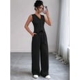 thumbnail image 5 of Womens Two Piece Outfits Summer Fashion Button V Neck Crop Vest Blazer and Wide Leg Pants Suit Matching Black L, 5 of 9